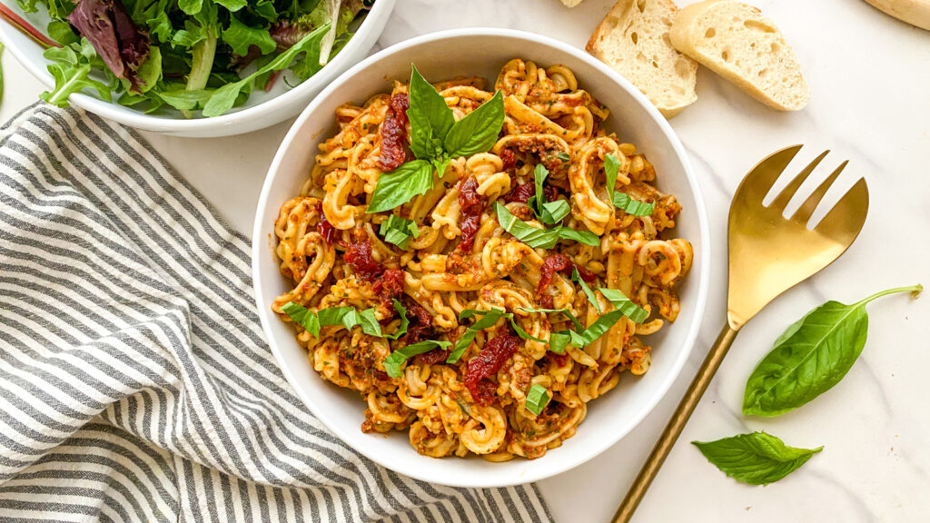 One of the most popular uses for sun dried tomato pesto is in pasta dishes