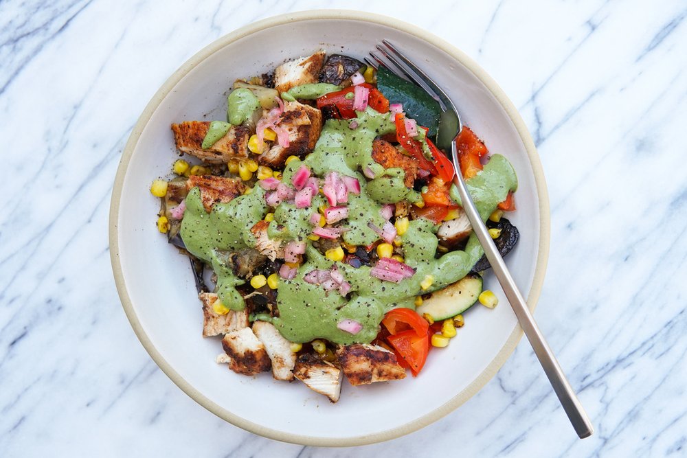 Creamy Pesto Dressing salad greens, grain bowls, grilled chicken