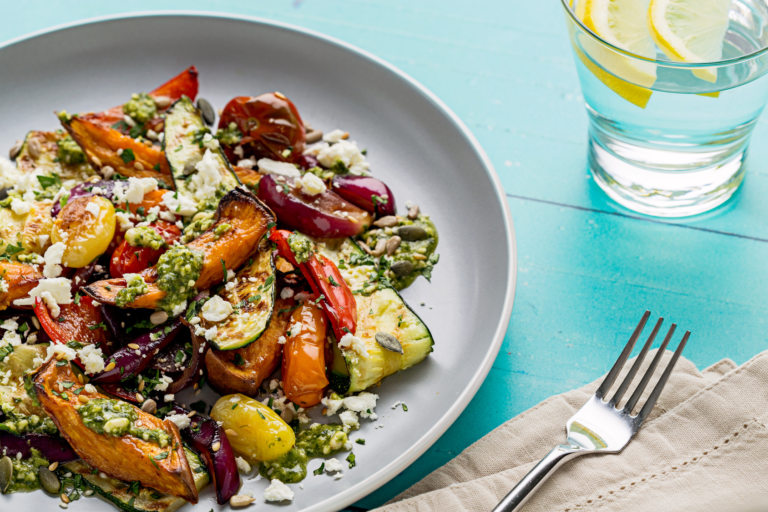 The simplest way to improve any side dish is to drizzle pesto over roasted vegetables.