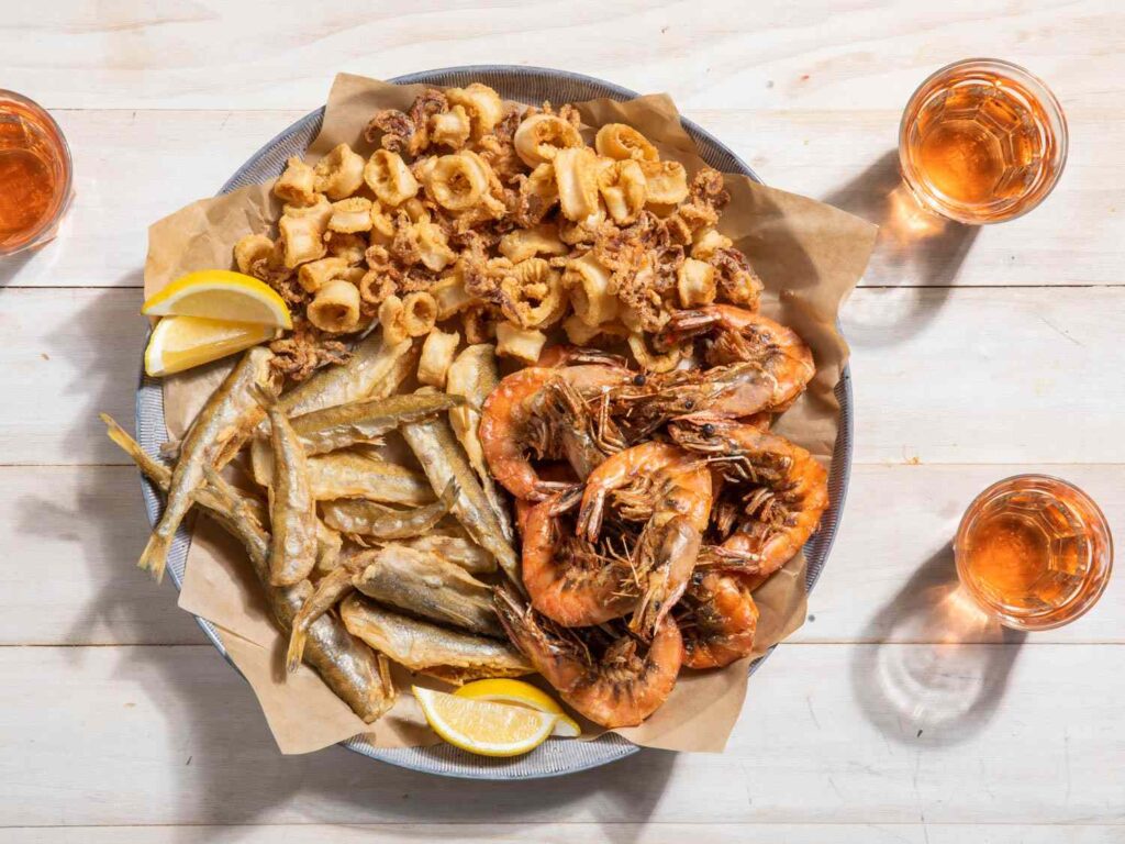 Fritto misto, a mixed fried seafood platter