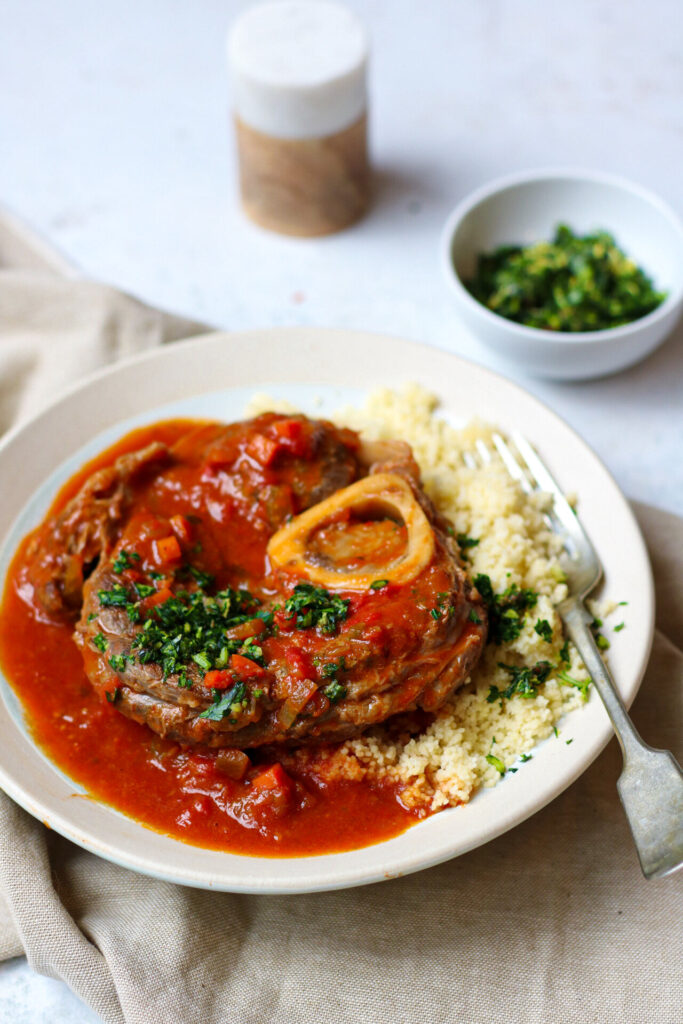 Osso buco, veal shanks braised with vegetables