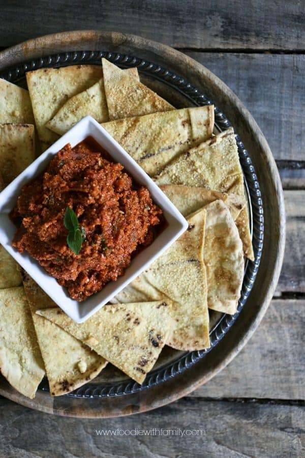 Sun dried tomato pesto makes a flavorful dip