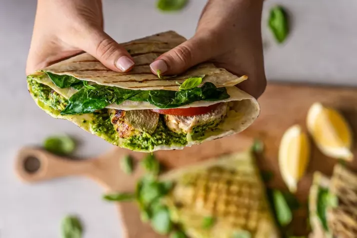 Basil pesto chicken wrap