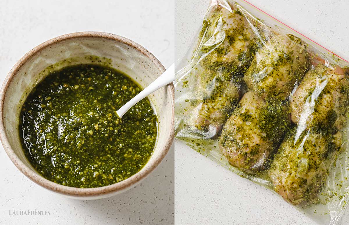 Using pesto as a marinade for chicken and fish is a flavourful combination that never fails.